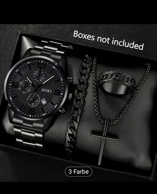 uhren set herren soki schwarz Silber Gold 