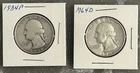 1934 P, 1964 D WASHINGTON QUARTERS, CIRCULATED, UNGRADED