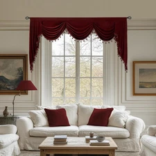 Burgundy Red Luxury Velvet Curtain Valance, Soft Touch Rod Pocket Valance with B