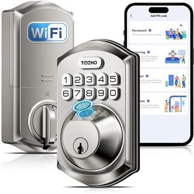 TEEHO Built-in WiFi Smart Lock TE012W Fingerprint Door Lock w App Control Remote
