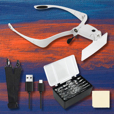 LED Jewelers Head Headband Magnifier Illuminated Visor Magnifying Glasses Loupe