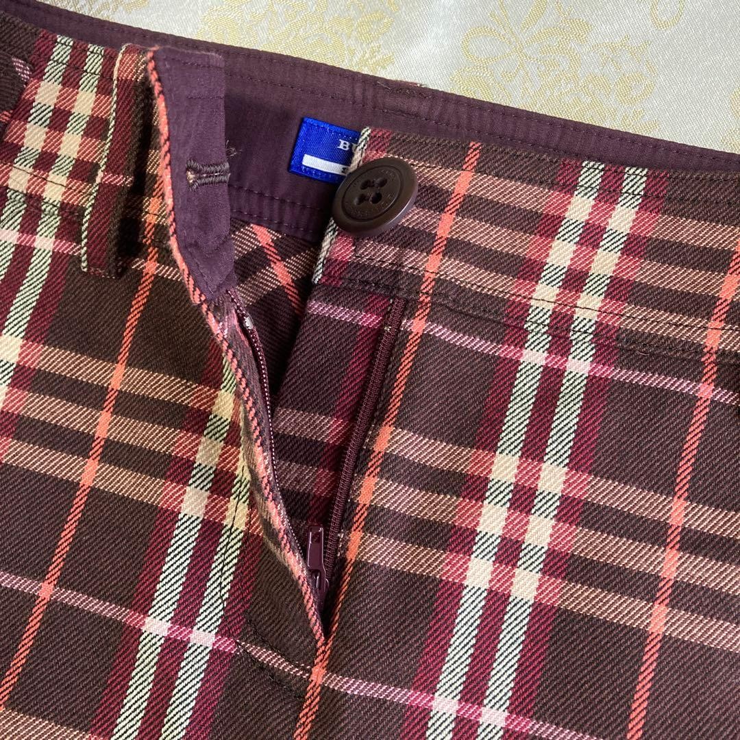 BURBERRY Blue Label Nova Check Mini Skirt Pink Brown Embroidered 36 S Japan