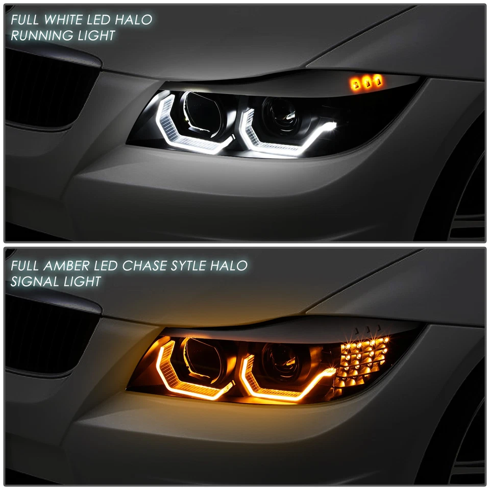 [HALO LED + INTERMITENTE SECUENCIAL] PARA 05-08 BMW SERIE 3 E90 FARO PROYECTOR Foto 3 de 4