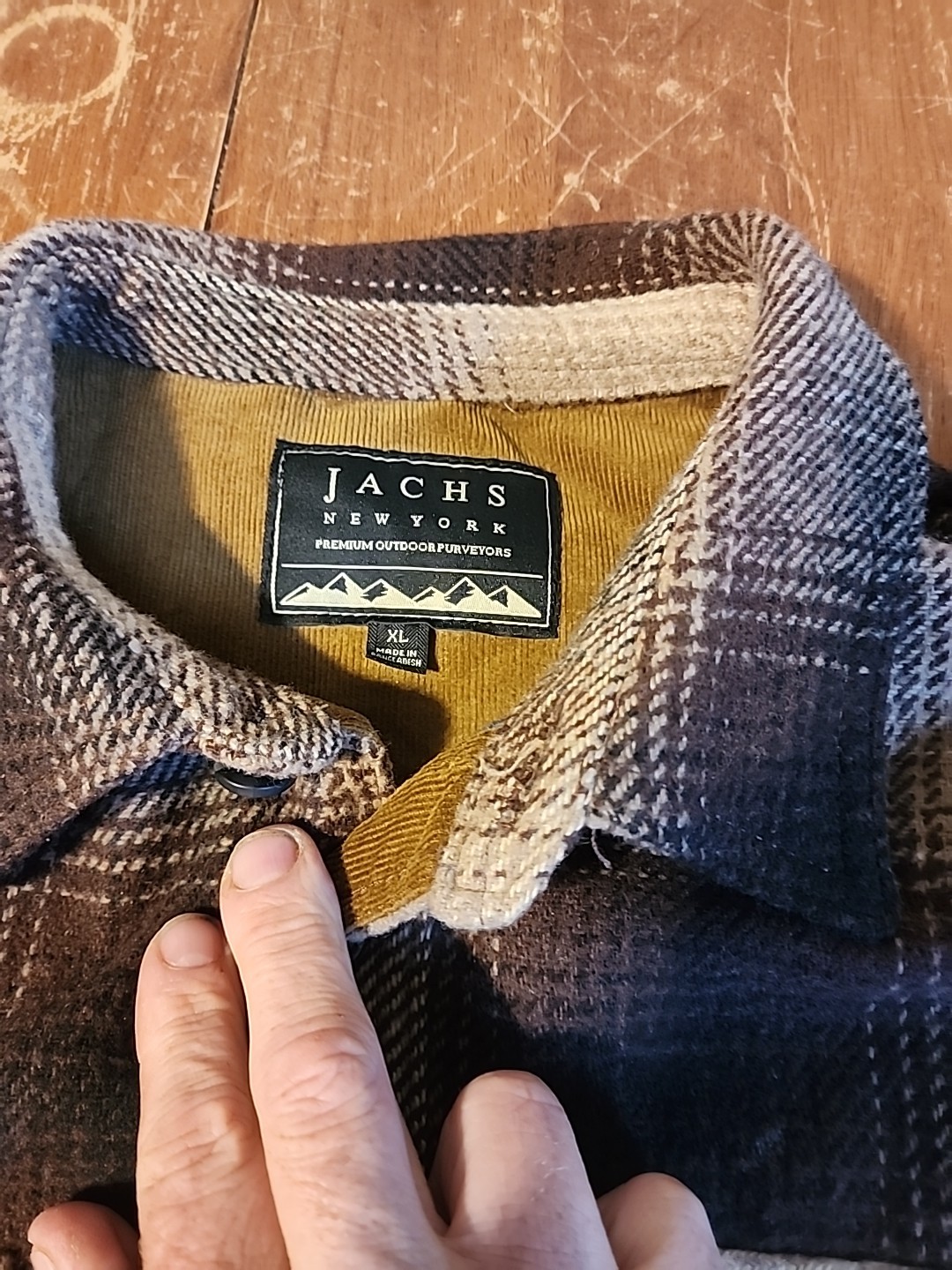 Jachs New York Flannel Jacket Shirt XL Style 1417743 Brown Plaid Pockets EUC image 4