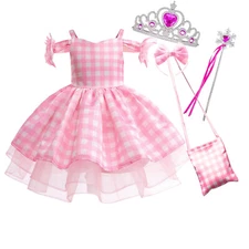 Girls Halloween Costume Pink Barbi Dress Birthday Party Princess Set