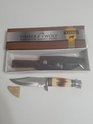 Timber Wolf Knife and Leather Sheath 10 1/4 Inch, Blade 5 1/2 Inch. 