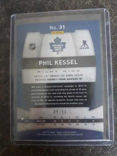 2013-14 Panini Totally Certified Blue 06/50 Phil Kessel Card# 31 - Picture 2 of 2