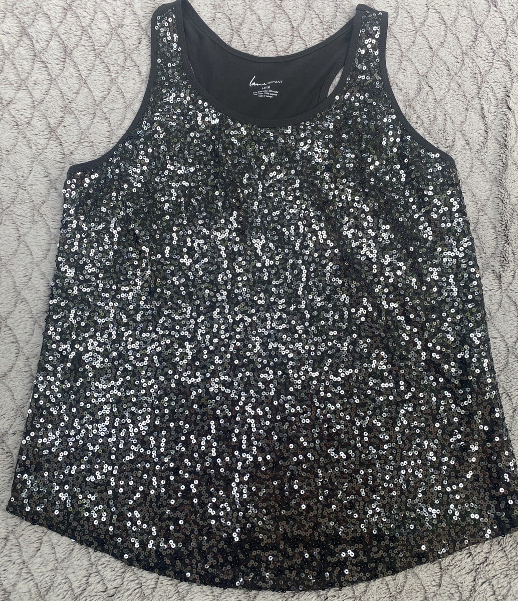 Lane Bryant Womens Sleeveless Racerback Sequin Tank Top Plus 14/16