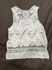 Crochet Teen Vest Cream Hippie Bohemian Boho Vintage