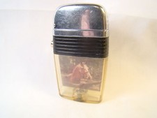 Vintage Scripto Vu Horse Photo Chrome Black Band Flip Top Lighter Sparking Well
