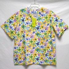 Women's Butterfly Scrubs Top - size Large L - Natural Uniforms - Natural Prints