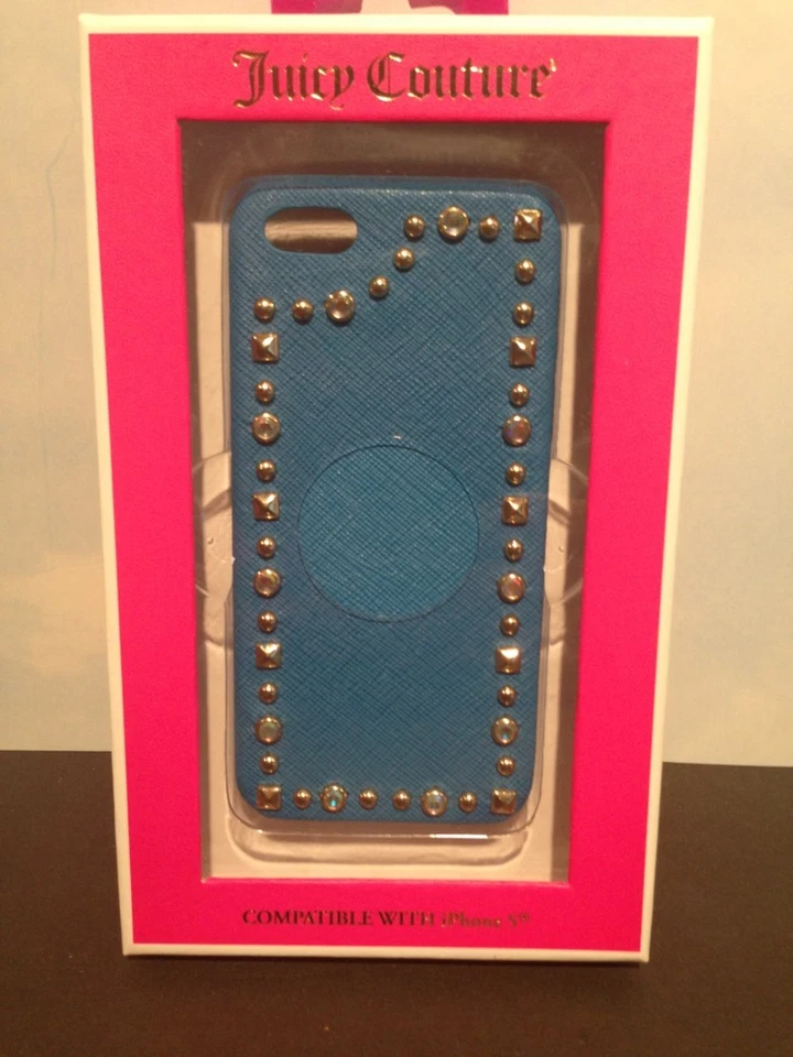Juicy Couture iPhone 5 Blue Hard Leather Gold Studded Case YTRUT519 Retails $48 - Image 2 of 4