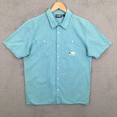 Vans Off the Wall Men's Button Up Shirt MEDIUM Blue Short Sleeve