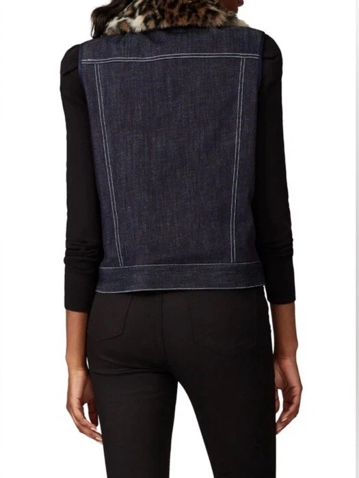 Harvey Faircloth 人造毛皮豹领牛仔背心中号 NWT — 第 3/4 张图片