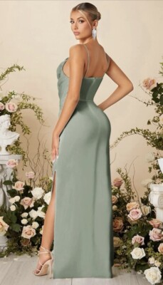 slim fit dress slacks Zapaka Women Mint Green Satin Long Bridesmaid Dress with Slit Ruched Mermaid Sweetheart Strapless Wedding Guest Dress, Mint Green / US18W