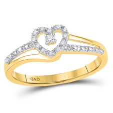 10kt Yellow Gold Womens Round Diamond Heart Promise Bridal Ring 1/20 Cttw