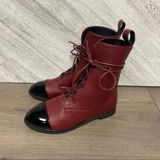 New Vintage Style Combat Lace Up Boots In Wine