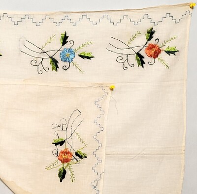 Greek Island Silk Embroidered Linen Napkin Size:~25  x 27  (~64 x 69 cm) Vintage