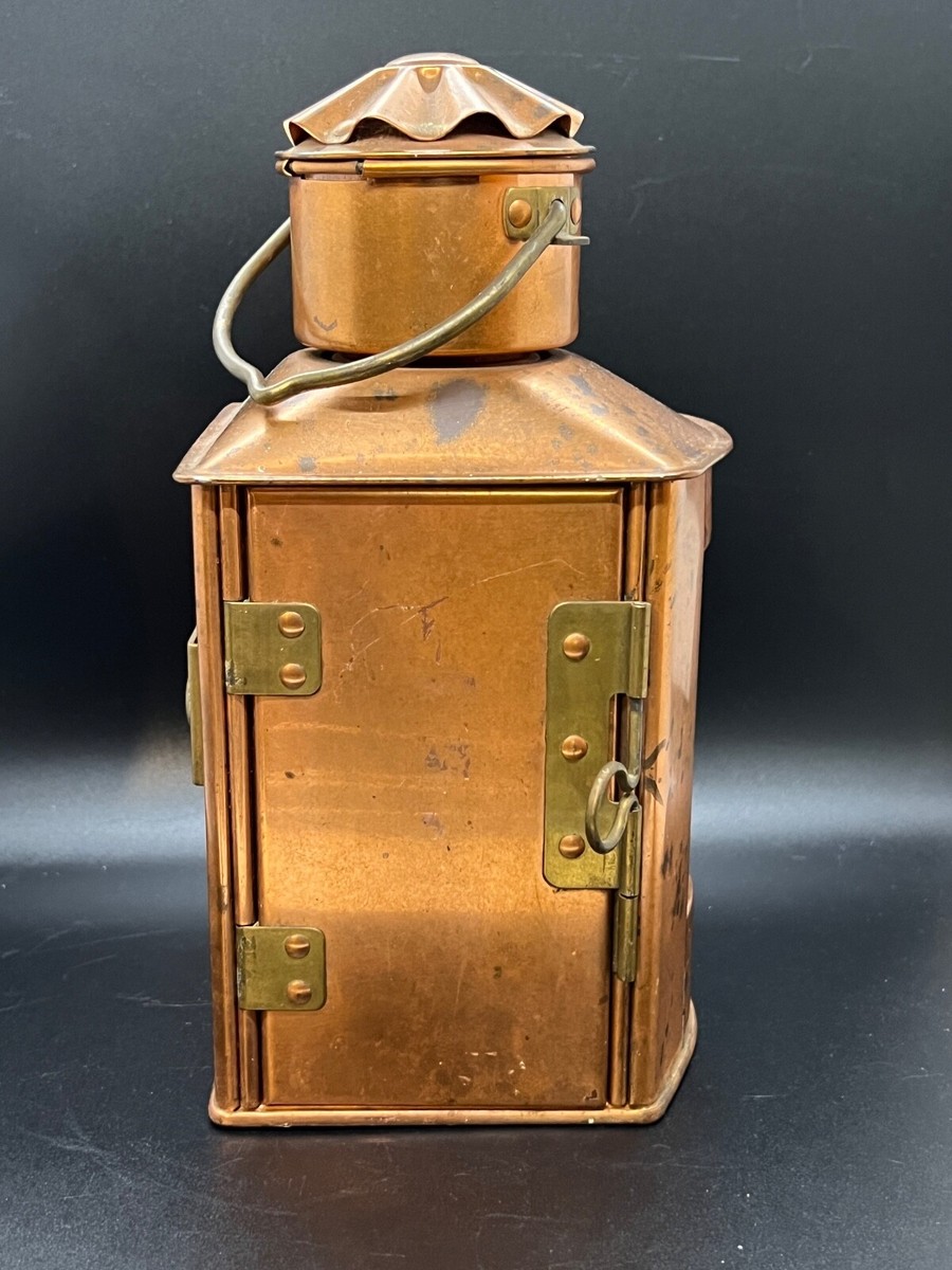 Vintage Nautical DHR Holland Stuurboord Copper Lantern Blue Glass