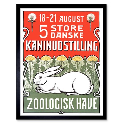 Werbung Ausstellung Tiere Hasen Kopenhagen Zoo Dänemark gerahmter Kunstdruck