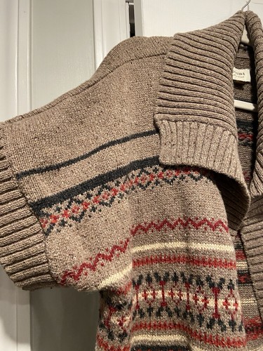 Sonoma Size XL Brown Striped Short Sleeve Knit Open Front Cowl Neck Cardigan - Picture 5 of 12