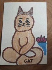 Cat IMPRESSIONISM Zen WHIMSICAL ANIMALS OOAK Original Aceo 3.5x2.5 Gat Painting 