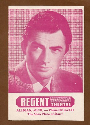 Regent Theater Handbill Flyer Advertisement, Vintage 1961 Gregory Peck