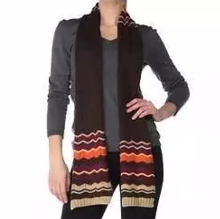 $40 CEJON Brown Orange Purple Zig Zag Chevron Striped Knit Long Wrap Scarf New