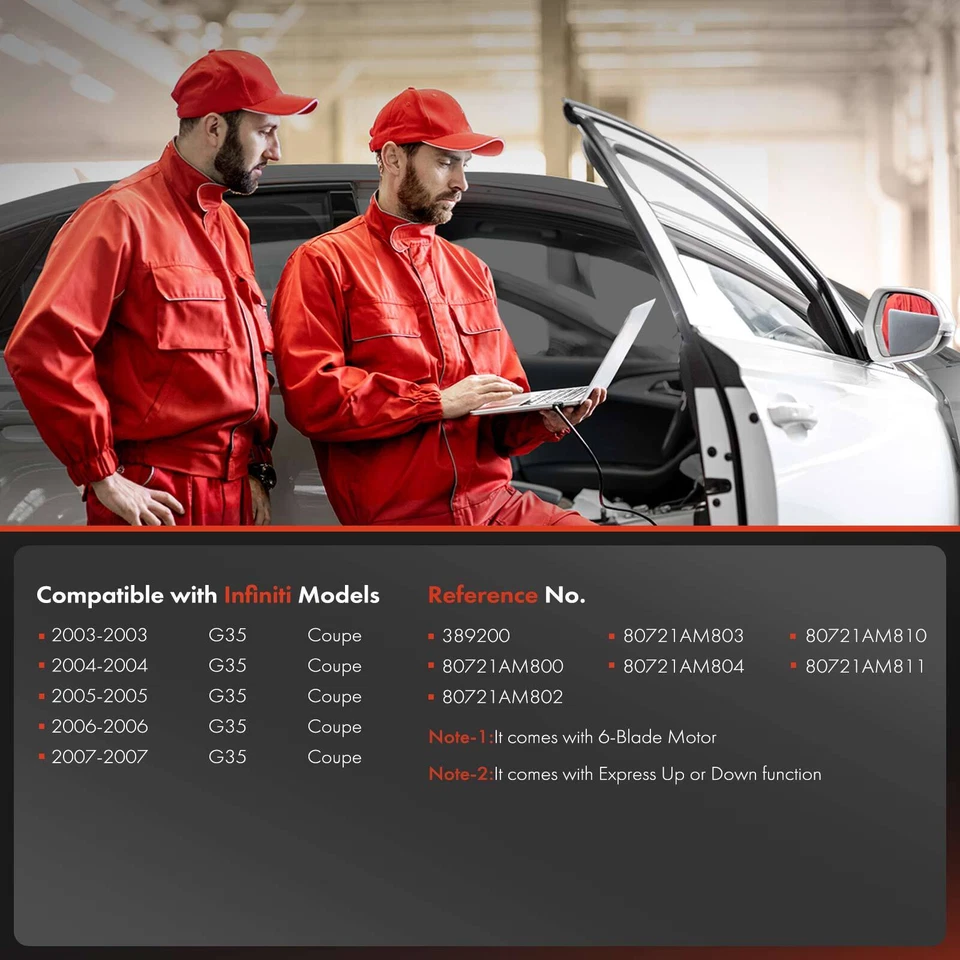 Front Driver Power Window Regulator for INFINITI G35 03-07 Coupe with 6-Blade Foto 3 de 4