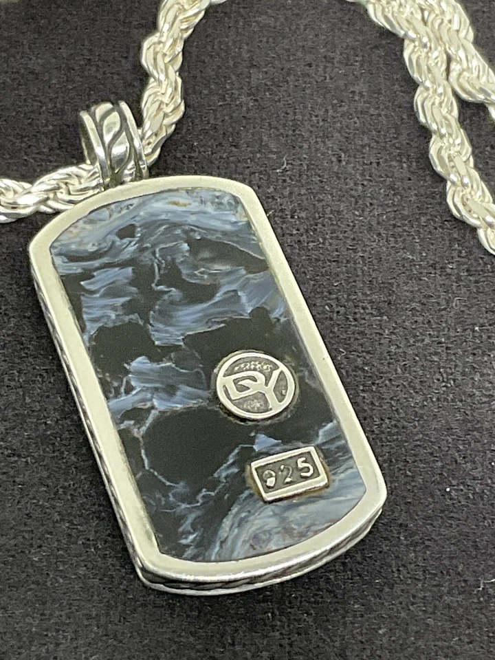 "Colgante con etiqueta de perro David Yurman Pietersite XL 35 MM, con cadena de ley italiana de 22""" Foto 4 de 4