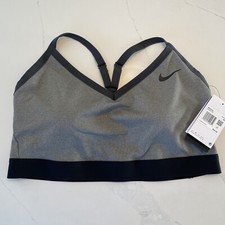 NEW Women's Nike Plus Light Indy Sports Bra 2X Gray Carbon/Black Dri-Fit Swoosh