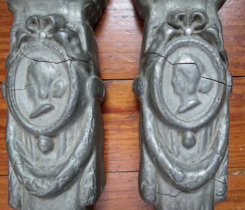 PAIR ANTIQUE ARCHITECTURAL WALL SCONCES FIREPLACE HISTORIC MOLDING 19th C - Picture 2 of 6