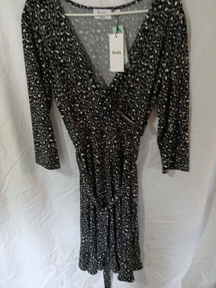 Leota Libby Faux Wrap Dress/Dark Gray Leapord Print/ Ruffle Hem