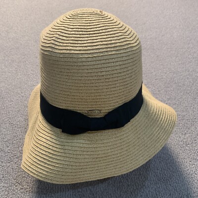 Scala Collezione Hat OS Straw Tan Brim Black Ribbon Bow Wide  display picture 3