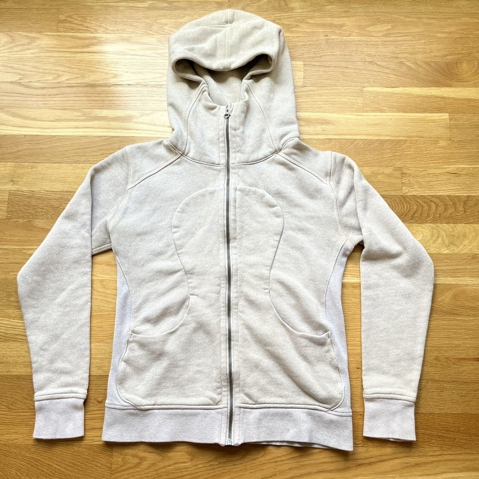LULULEMON Scuba Hoodie Womens 6 Beige Full Zip Front Heavy Logo Sweatshirt  | eBay