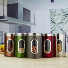 Set of 3 Tea Coffee Sugar Storage Canisters Jars Pot Kitchen Container Tins Jar