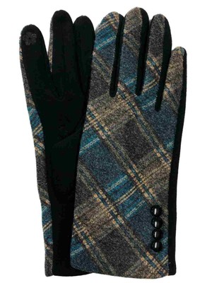 G&S Womens Blue & Gray Plaid Stretch Fit Button Texting & Tech Smart Gloves