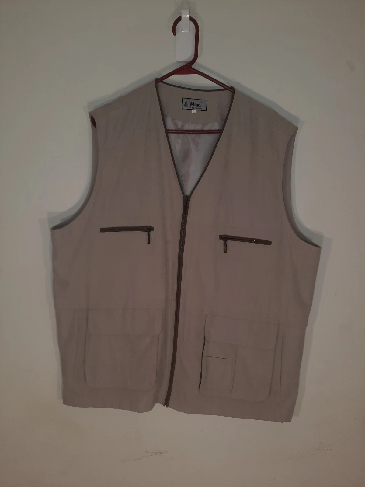 MIAN Mens Outdoor Utility Vest Khaki Tan Micro Suede Finish Full Zip Size 2Xl