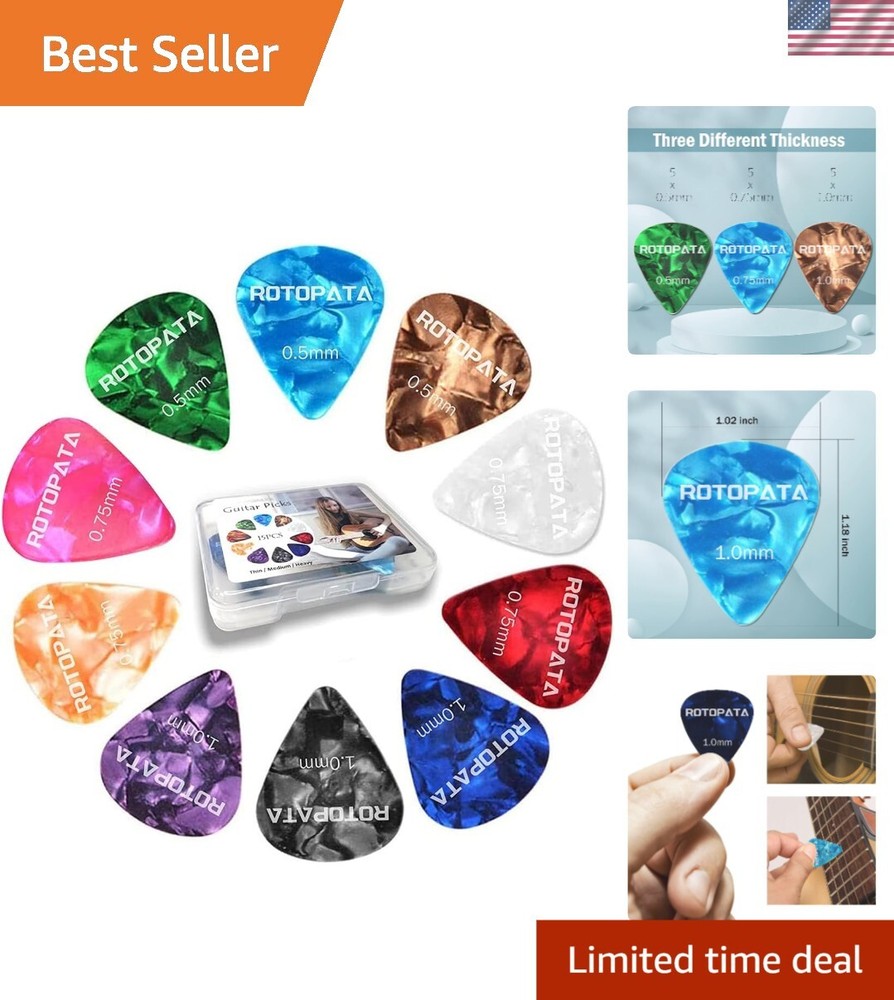 15-Pack Multi-Thickness Celluloid Guitar Picks with Storage Box