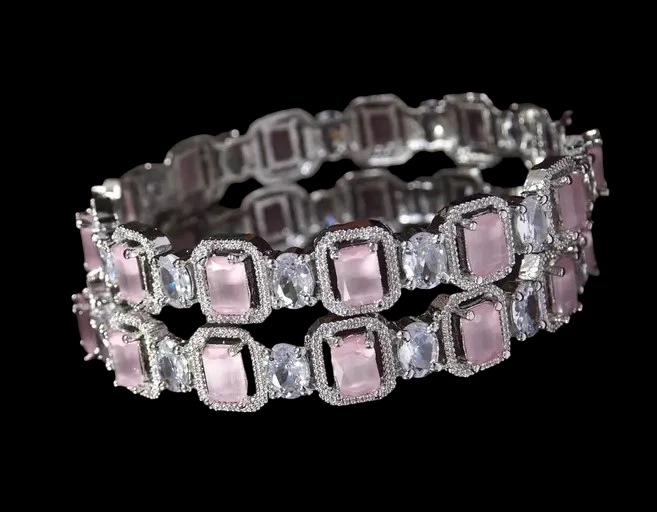 Amerikanisch Diamant Indisch Armreifen Paar Ethno Versilbert Bollywood Designer - Bild 2 von 4