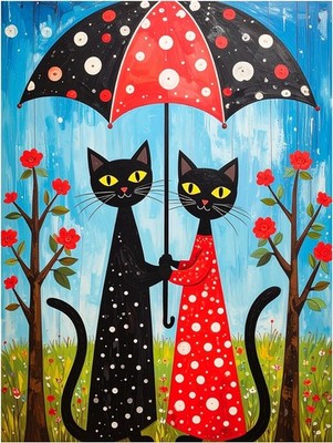 Tile Mural Romantic Cat Couple with Umbrella Kitchen Bathroom Wall Backsplash