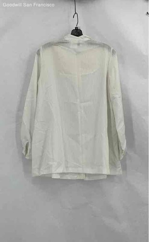 Saks Fifth Avenue White Cotton Blend Long Sleeve Button-Up Womens Shirt Size 5/6 - Picture 2 of 4