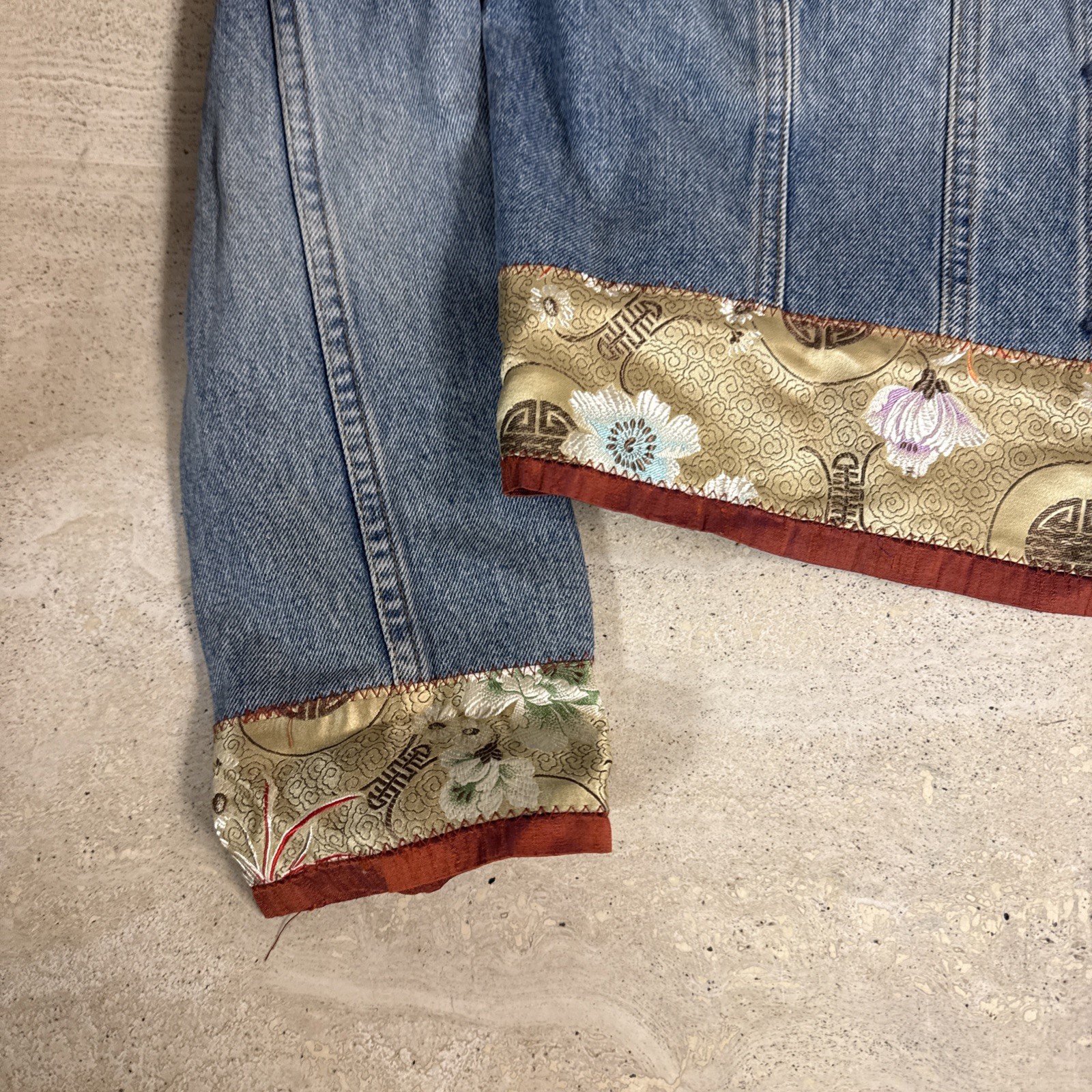 Gap Denim Jacket Reworked Patchwork Embroidered F… - image 2