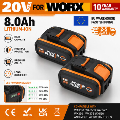 Für Worx 20V MAX 8Ah 8000mAh Akku Ersatzakku WA3551.1 WA3572 WA3553 WX390 WX176