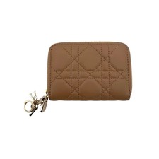 Portafoglio portamonete Christian Dior Beige Cannage piccolo Lady Dior Voyager