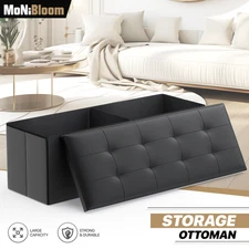 43" Black Folding Storage Ottoman Foot Rest Stool Bench Chest w/Flipping Lid