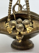 Vintage 8  Solid Brass Trinket Heavy Basket Grapes Handle Unpolished Made Italy
