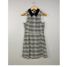 Dark Academia Francesca's Women Small Black White Plaid Beaded Tweed Shift Dress