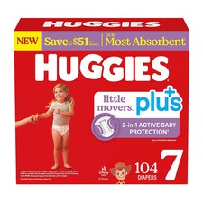 Huggies Little Movers Plus Baby Diapers, Size 7, 104 ct