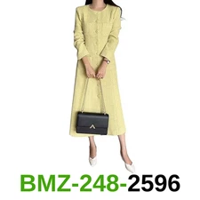 CHARTOU Women Tweed Dress Long Sleeve Single Breast Elegant Lady Long Tweed, S